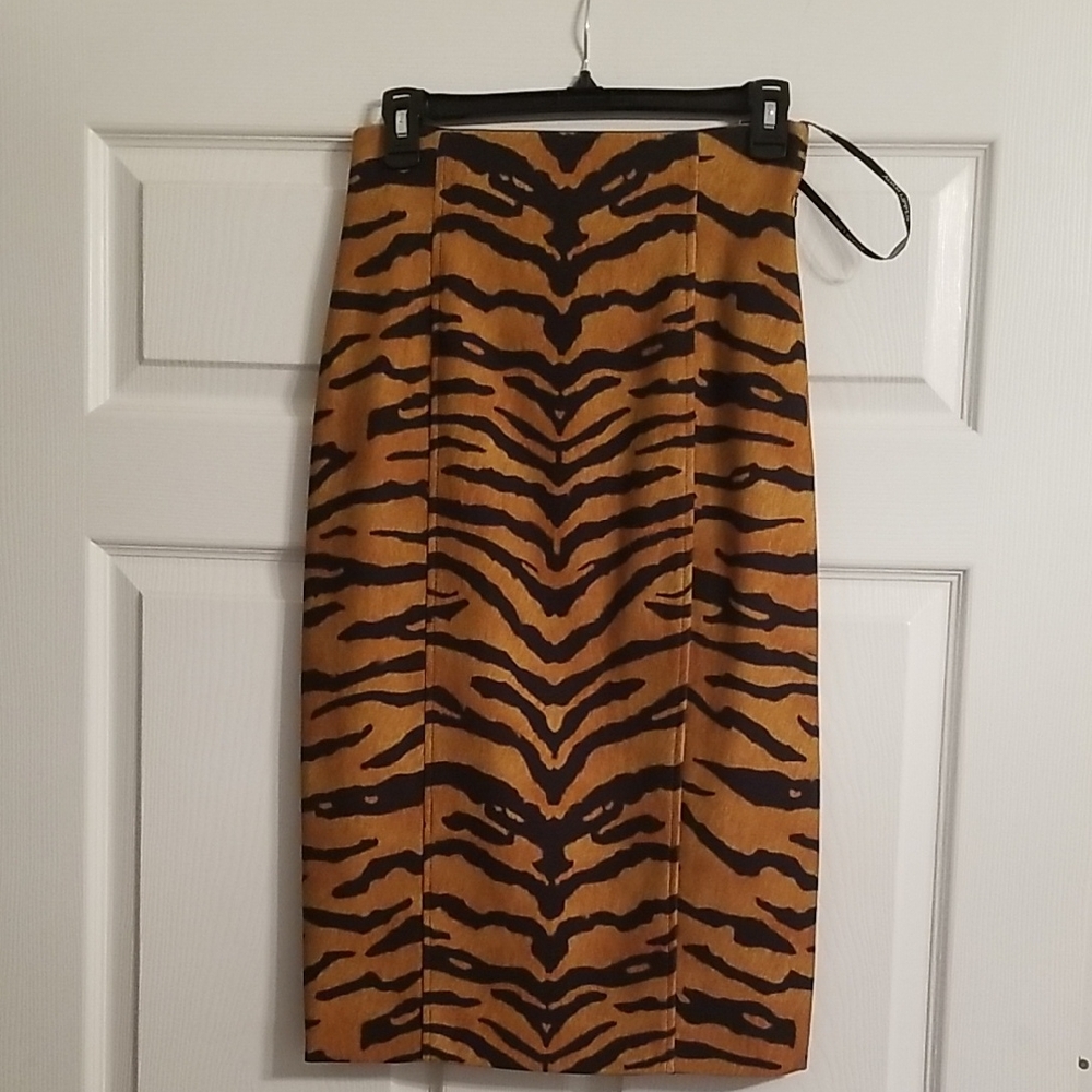 Adam Lippes Black and Tan Animal Print Pencil Skirt,size Small